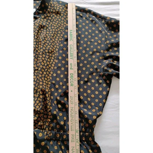 Vtg 80s Leslie Fay Midi Dress Women's Black Brown Paisley Tie Front Secretary 14 - Picture 14 of 15